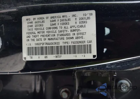 2010 Honda Accord 2.4 Ex z USA, uszkodzony, nr VIN 1HGCP2F78AA043622